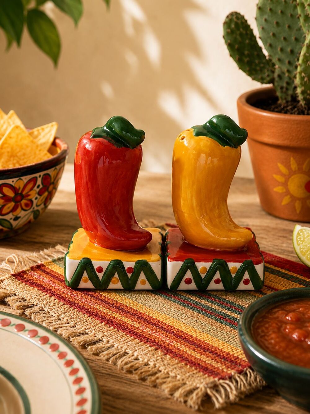 Vintage Ceramic Chili Pepper Salt & Pepper Shakers Set Hand Painted Stoppers